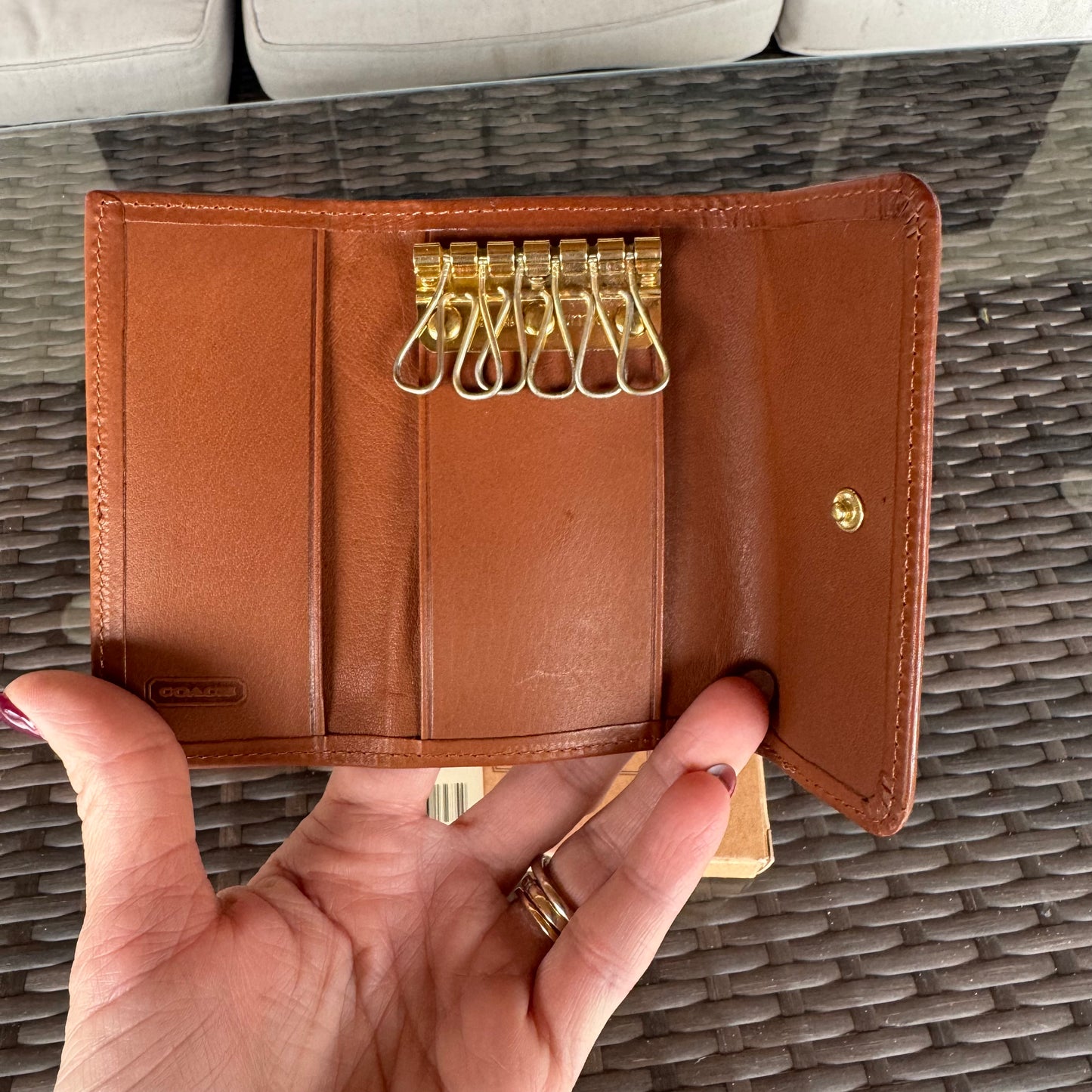 Vintage Coach British Tan Leather Trifold Key Case #4807 NWT