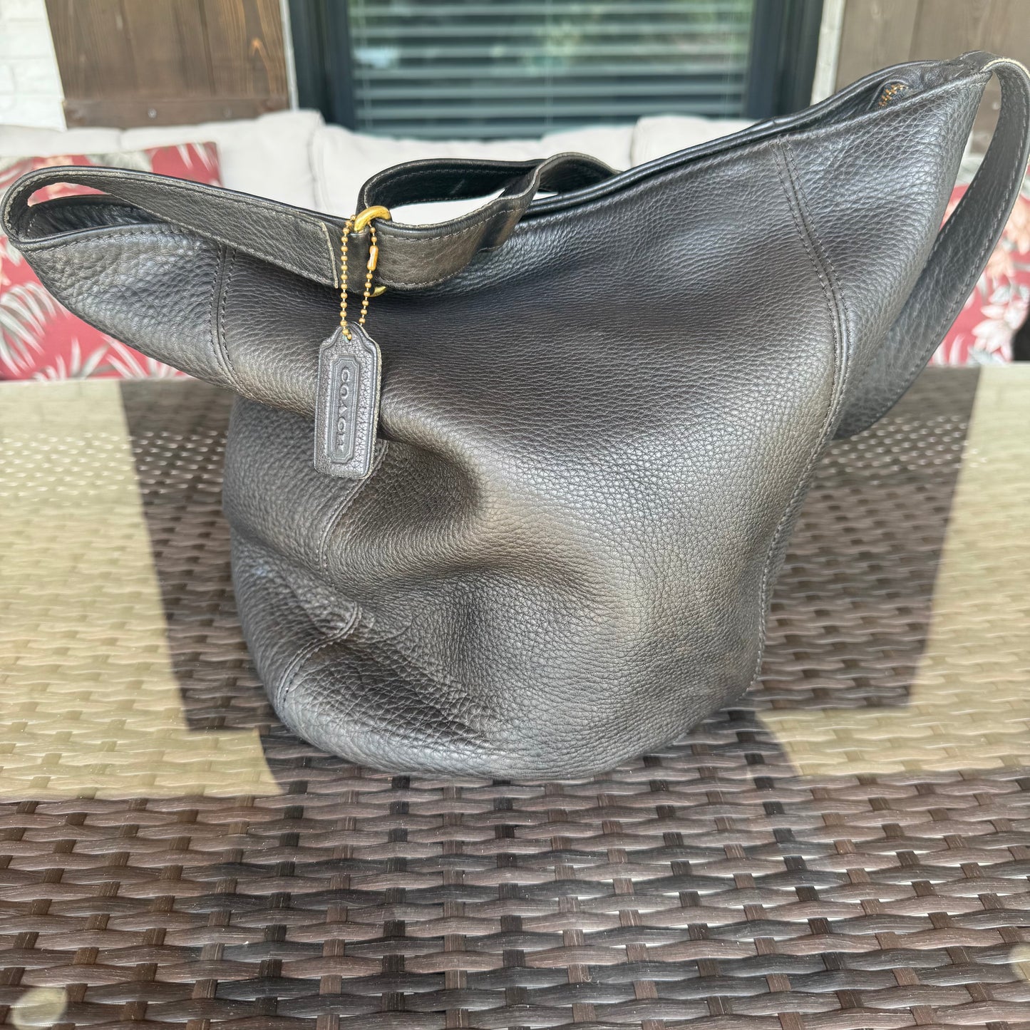 Vintage Coach Black Sonoma #4916 Soft Bucket in Natural Grain