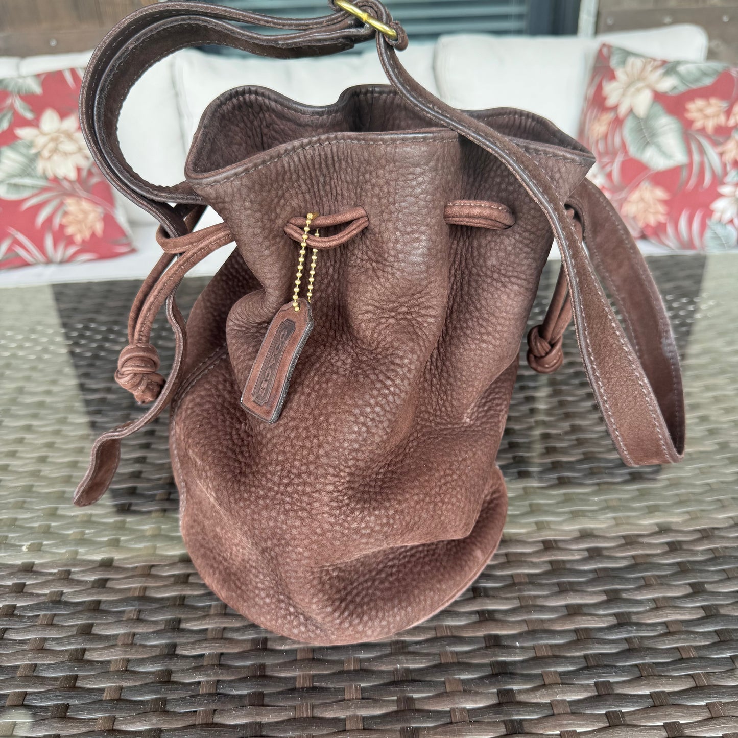 Vintage Coach Bramble Sonoma #4931 Small Drawstring Nubuc