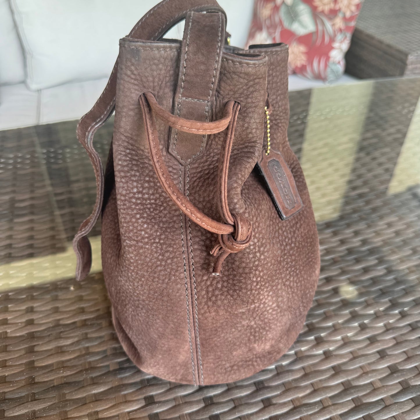 Vintage Coach Bramble Sonoma #4931 Small Drawstring Nubuc