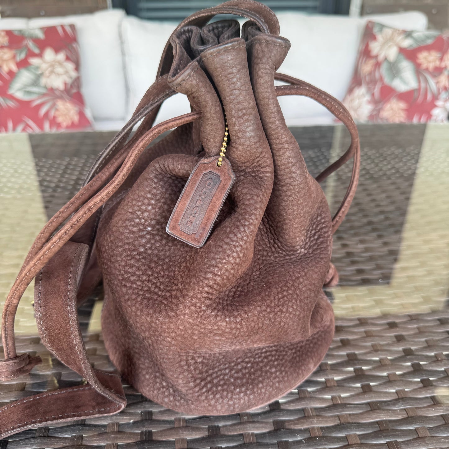 Vintage Coach Bramble Sonoma #4931 Small Drawstring Nubuc