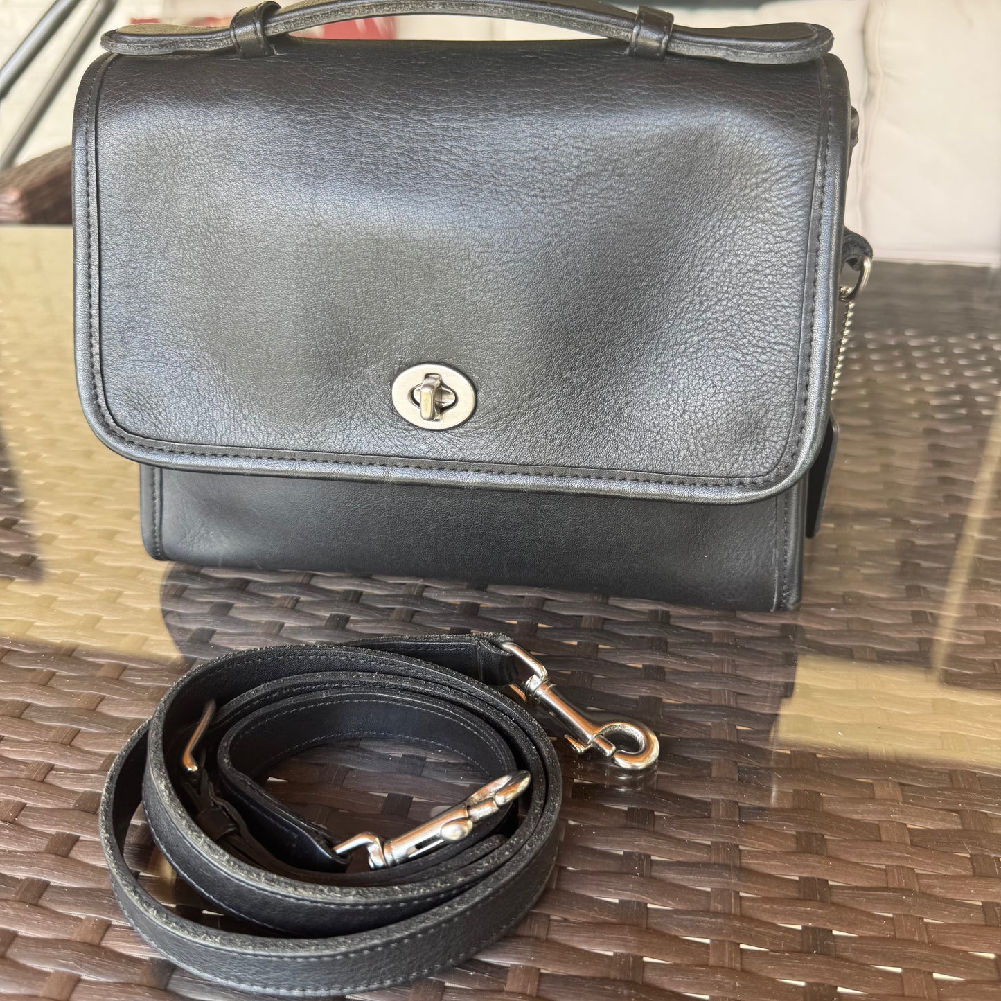 Vintage Coach Black Court Bag #9870 with Silver Nickel Hardware