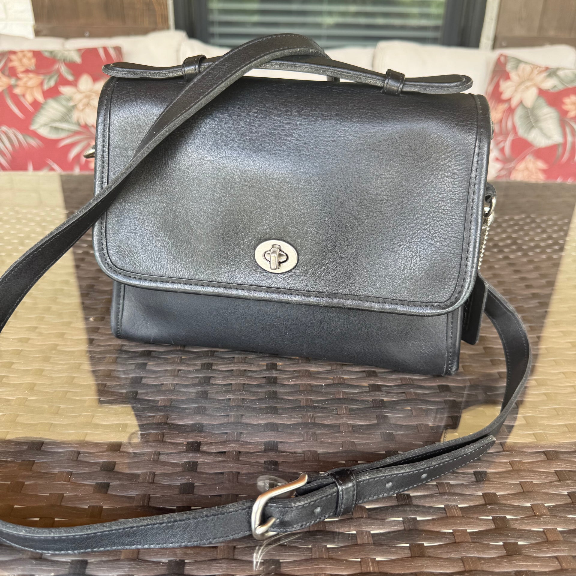 Vintage Coach Black Court Bag #9870 with Silver Nickel Hardware
