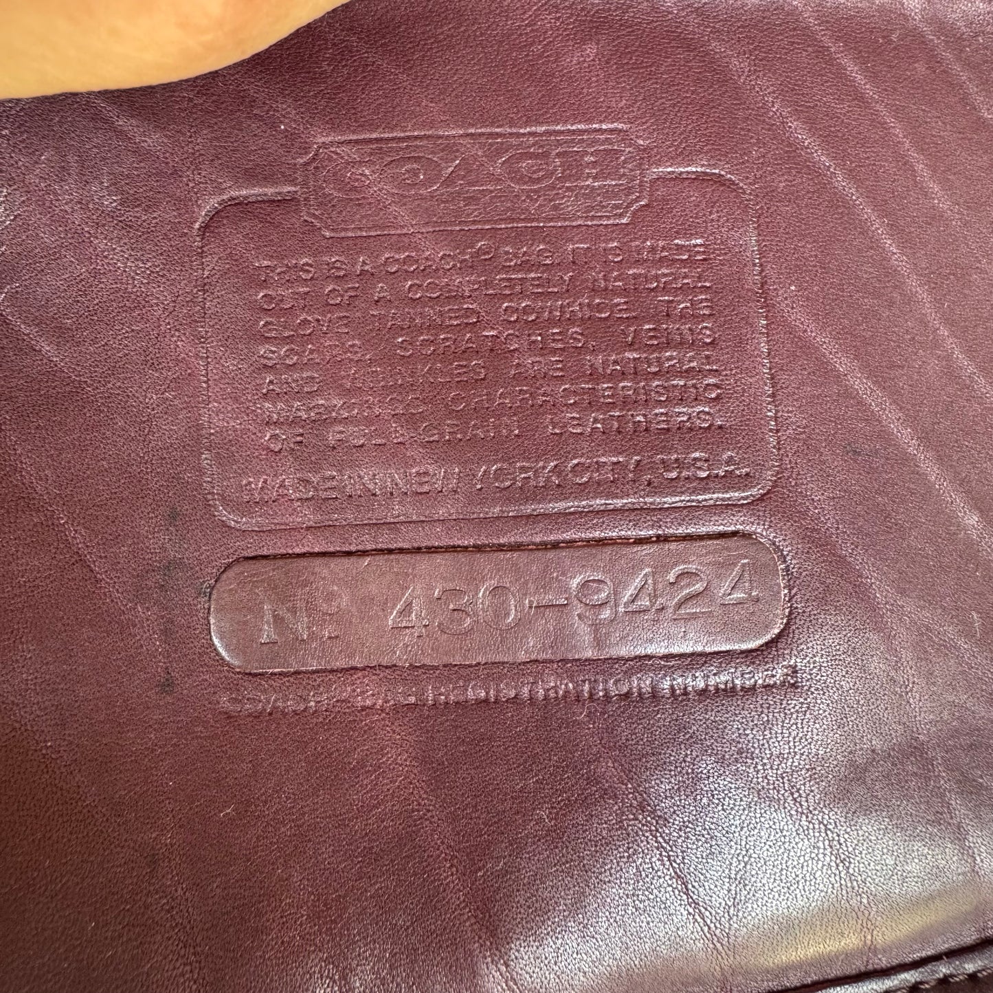 Vintage Coach Burgundy Basic Bag #9455 NYC Made Glue in Registration number